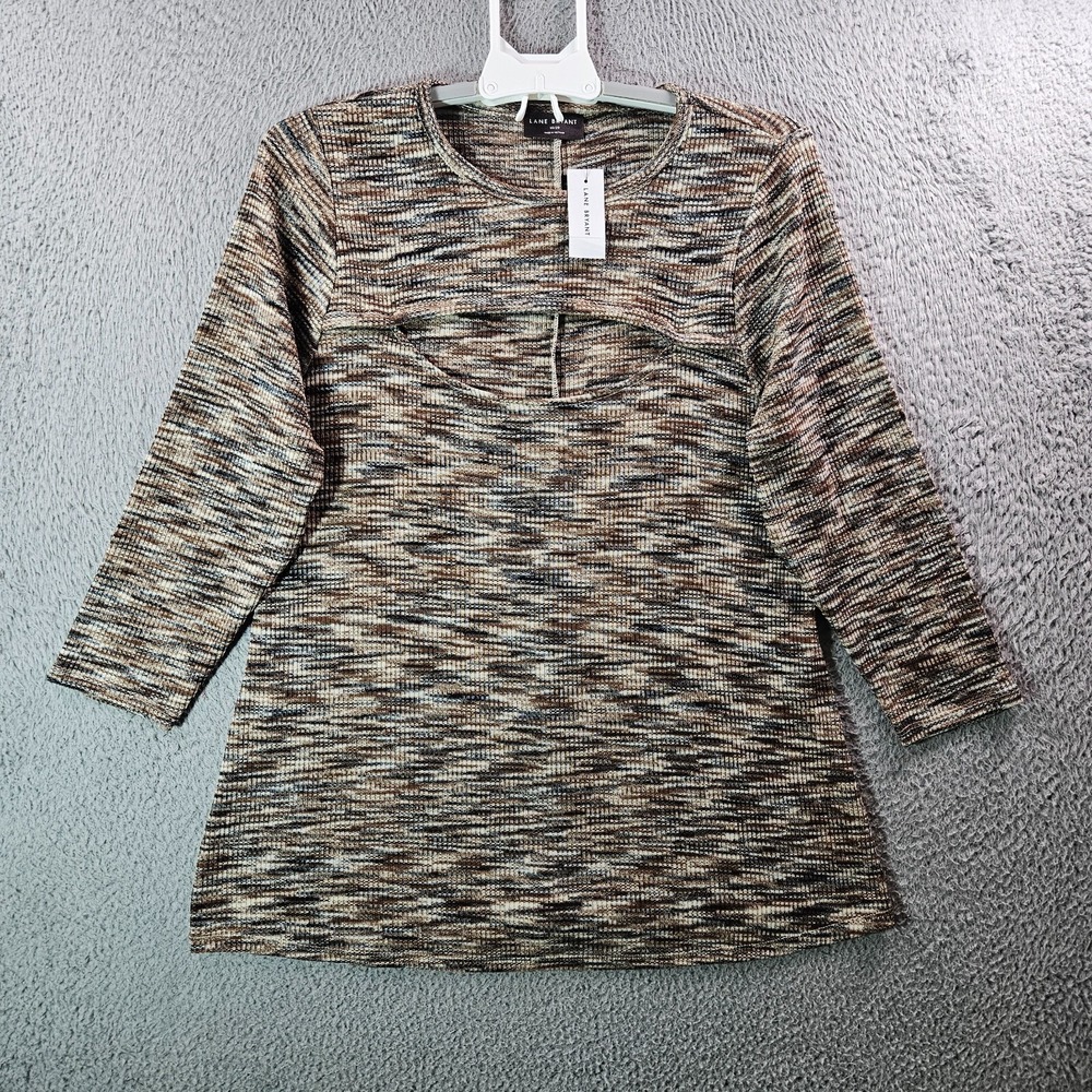 NWT Lane Bryant Cut Out Top Women 18 20 Fitted Stretch‎ Brown Beige Black